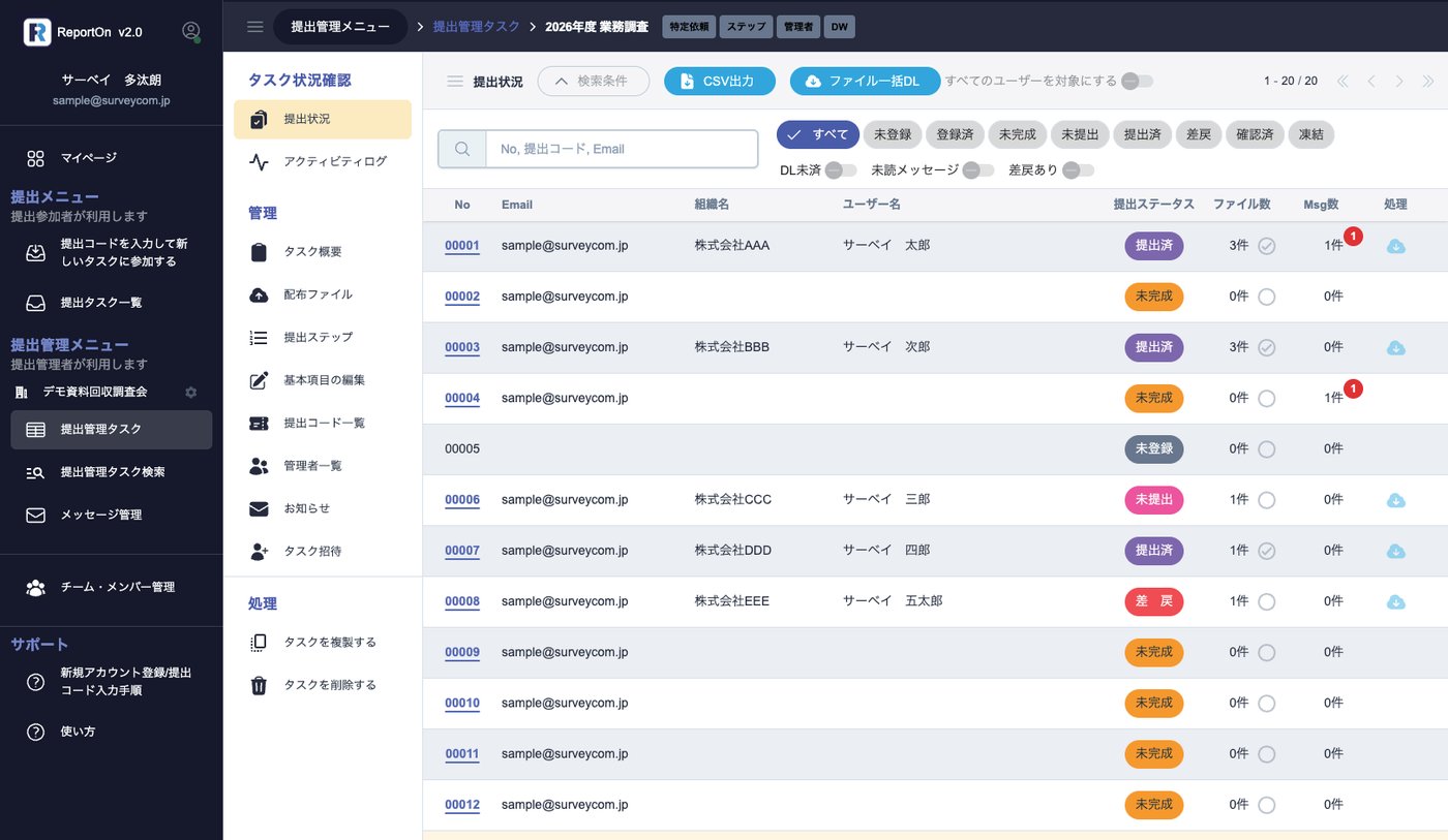 管理者の提出状況一覧画面